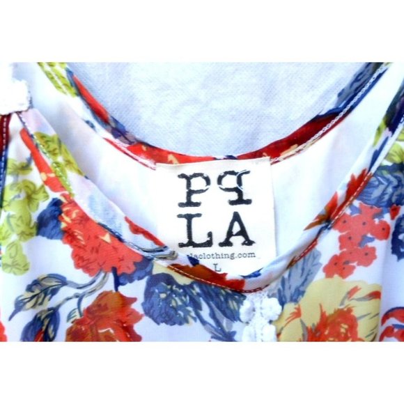 PPLA Clothing Women Floral Tank Top L Cream Rust Black Yellow Sheer Lined - Picture 2 of 4